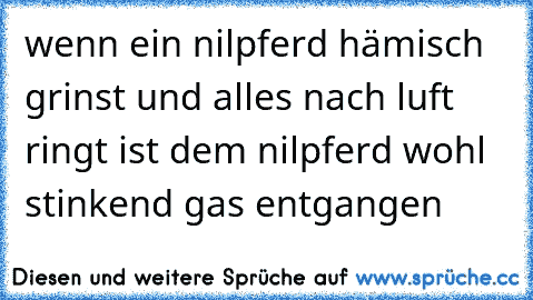 wenn ein nilpferd hämisch grinst und alles nach luft ringt ist dem nilpferd wohl stinkend gas entgangen