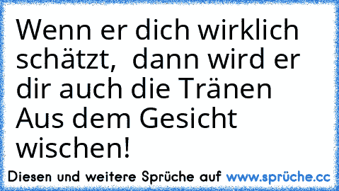 Wenn er dich wirklich schätzt,  dann wird er dir auch die Tränen Aus dem Gesicht wischen!  