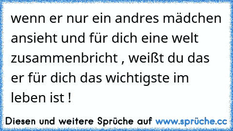 wenn er nur ein andres mädchen ansieht und für dich eine welt zusammenbricht , weißt du das er für dich das wichtigste im leben ist !