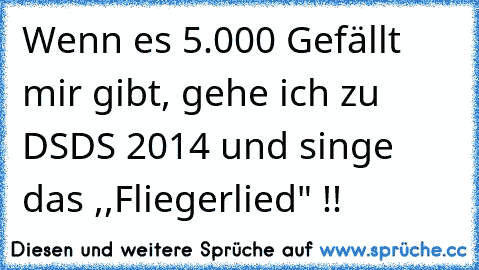 Wenn es 5.000 Gefällt mir gibt, gehe ich zu DSDS 2014 und singe das ,,Fliegerlied" !!