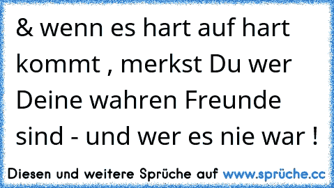 & wenn es hart auf hart kommt , merkst Du wer Deine wahren Freunde sind - und wer es nie war !