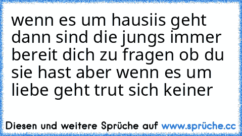 wenn es um hausiis geht dann sind die jungs immer bereit dich zu fragen ob du sie hast aber wenn es um liebe geht trut sich keiner ♥