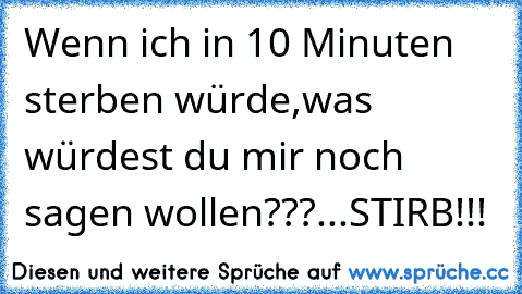 Wenn ich in 10 Minuten sterben würde,
was würdest du mir noch sagen wollen???...
STIRB!!!