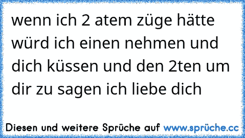 wenn ich 2 atem züge hätte würd ich einen nehmen und dich küssen und den 2ten um dir zu sagen ich liebe dich 