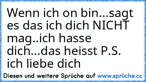 Wenn ich on bin...sagt es das ich dich NICHT mag..ich hasse dich...das heisst P.S. ich liebe dich