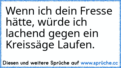 Wenn ich dein Fresse hätte, würde ich lachend gegen ein Kreissäge Laufen.