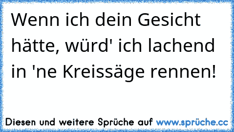 Wenn ich dein Gesicht hätte, würd' ich lachend in 'ne Kreissäge rennen!