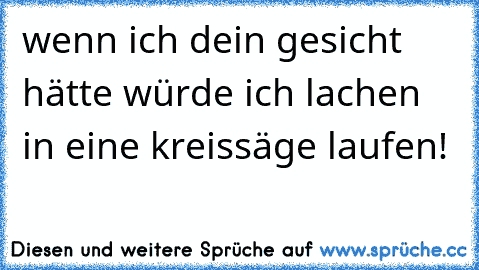 wenn ich dein gesicht hätte würde ich lachen in eine kreissäge laufen!