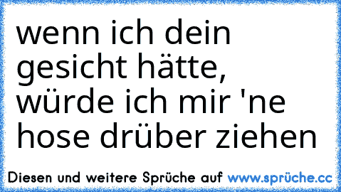 wenn ich dein gesicht hätte, würde ich mir 'ne hose drüber ziehen