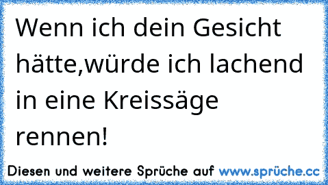 Wenn ich dein Gesicht hätte,
würde ich lachend in eine Kreissäge rennen!