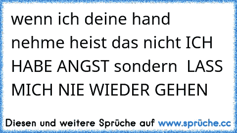 wenn ich deine hand nehme heist das nicht ICH HABE ANGST sondern  LASS MICH NIE WIEDER GEHEN