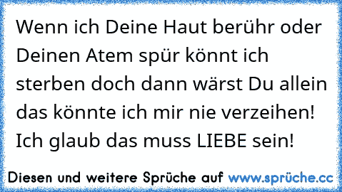 Wenn ich Deine Haut berühr	 oder Deinen Atem spür	 könnt ich sterben	 doch dann wärst Du allein das könnte ich mir nie verzeihen! Ich glaub	 das muss LIEBE sein!