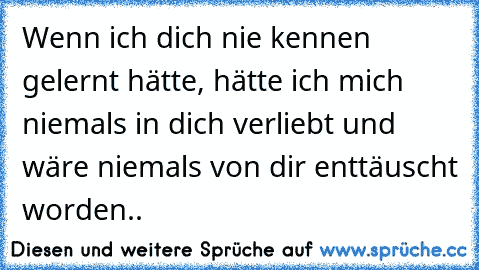 Wenn ich dich nie kennen gelernt hätte, hätte ich mich niemals in dich verliebt und wäre niemals von dir enttäuscht worden..