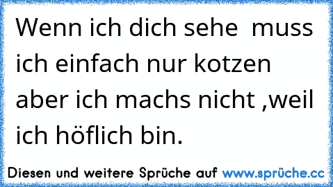 Wenn ich dich sehe  muss ich einfach nur kotzen aber ich mach´s nicht ,weil ich höflich bin.