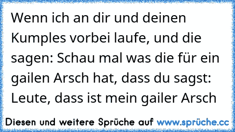 Wenn ich an dir und deinen Kumples vorbei laufe, und die sagen: Schau mal was die für ein gailen Arsch hat, dass du sagst: Leute, dass ist mein gailer Arsch♥