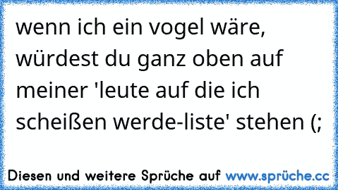 wenn ich ein vogel wäre, würdest du ganz oben auf meiner 'leute auf die ich scheißen werde-liste' stehen (;