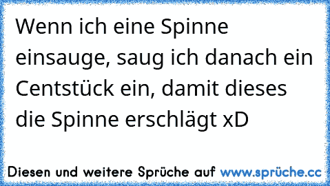 Wenn ich eine Spinne einsauge, saug ich danach ein Centstück ein, damit dieses die Spinne erschlägt xD