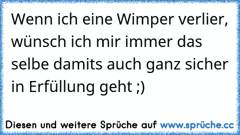 Wenn ich eine Wimper verlier, wünsch ich mir immer das selbe damits auch ganz sicher in Erfüllung geht ;)