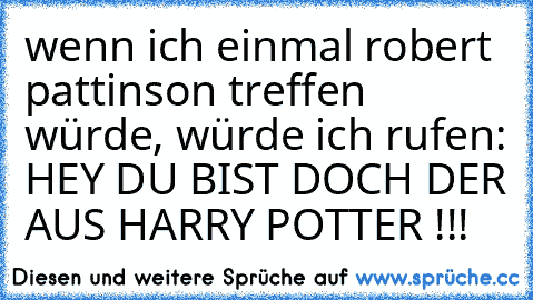 wenn ich einmal robert pattinson treffen würde, würde ich rufen: HEY DU BIST DOCH DER AUS HARRY POTTER !!!