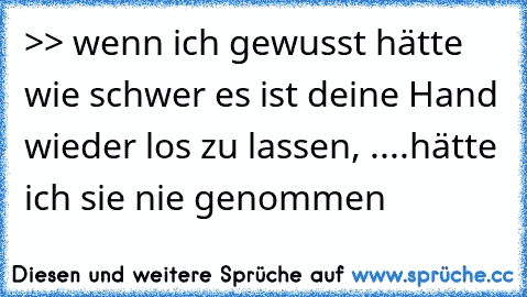 >> wenn ich gewusst hätte wie schwer es ist deine Hand wieder los zu lassen, ....
hätte ich sie nie genommen 