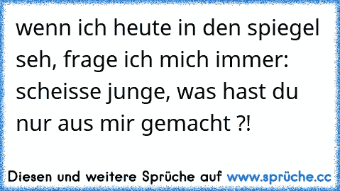 wenn ich heute in den spiegel seh, frage ich mich immer: scheisse junge, was hast du nur aus mir gemacht ?!