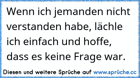 Wenn ich jemanden nicht verstanden habe, lächle ich einfach und hoffe, dass es keine Frage war.