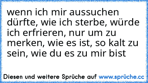 wenn ich mir aussuchen dürfte, wie ich sterbe, würde ich erfrieren, nur um zu merken, wie es ist, so kalt zu sein, wie du es zu mir bist♥♥