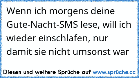 Wenn ich morgens deine Gute-Nacht-SMS lese, will ich wieder einschlafen, nur damit sie nicht umsonst war ♥