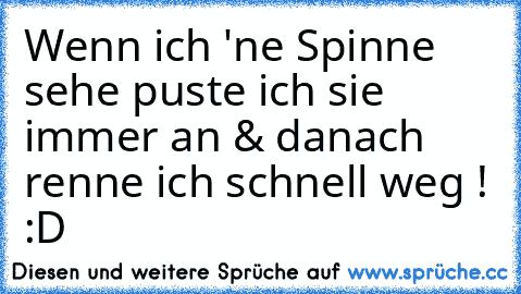 Wenn ich 'ne Spinne sehe puste ich sie immer an & danach renne ich schnell weg ! :D