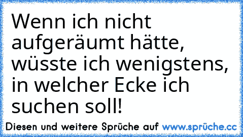 Wenn ich nicht aufgeräumt hätte, wüsste ich wenigstens, in welcher Ecke ich suchen soll!