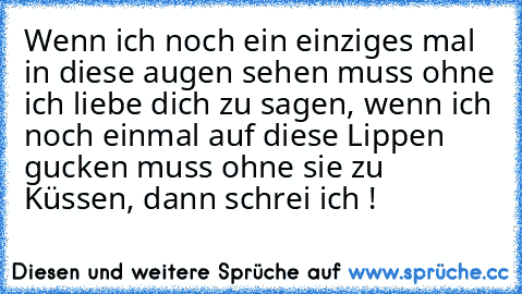 Wenn ich noch ein einziges mal in diese augen sehen muss ohne ich liebe dich zu sagen, wenn ich noch einmal auf diese Lippen gucken muss ohne sie zu Küssen, dann schrei ich !