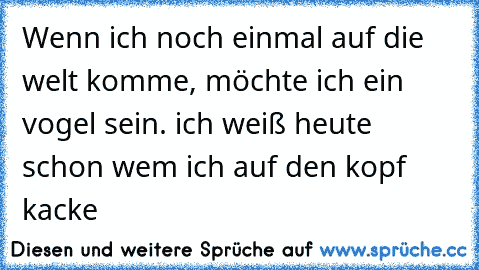 Wenn ich noch einmal auf die welt komme, möchte ich ein vogel sein. ich weiß heute schon wem ich auf den kopf kacke