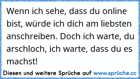 Wenn ich sehe, dass du online bist, würde ich dich am liebsten anschreiben. Doch ich warte, du arschloch, ich warte, dass du es machst!