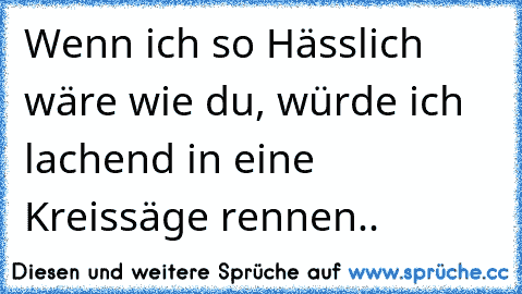 Wenn ich so Hässlich wäre wie du, würde ich lachend in eine Kreissäge rennen..