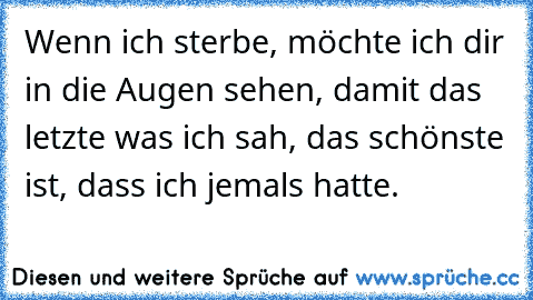 Wenn ich sterbe, möchte ich dir in die Augen sehen, damit das letzte was ich sah, das schönste ist, dass ich jemals hatte.