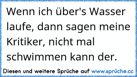 Wenn ich über's Wasser laufe, dann sagen meine Kritiker, nicht mal schwimmen kann der.