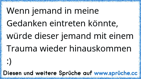 Wenn jemand in meine Gedanken eintreten könnte, würde dieser jemand mit einem Trauma wieder hinauskommen :)