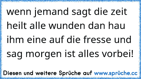 wenn jemand sagt die zeit heilt alle wunden dan hau ihm eine auf die fresse und sag morgen ist alles vorbei!