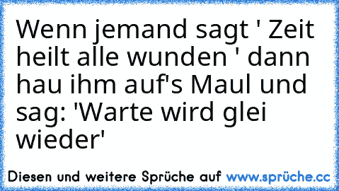 Wenn jemand sagt ' Zeit heilt alle wunden ' dann hau ihm auf's Maul und sag: 'Warte wird glei wieder'