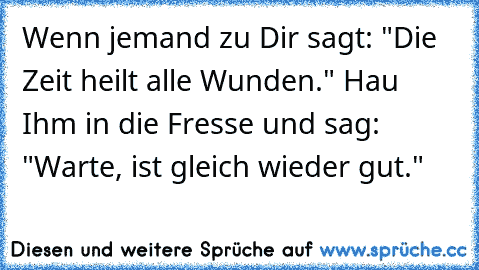 Wenn jemand zu Dir sagt: "Die Zeit heilt alle Wunden." Hau Ihm in die Fresse und sag: "Warte, ist gleich wieder gut."