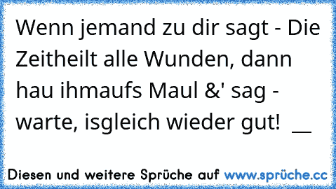 Wenn jemand zu dir sagt - Die Zeit
heilt alle Wunden, dann hau ihm
aufs Maul &' sag - warte, is
gleich wieder gut! ♥ «
__