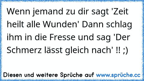 Wenn jemand zu dir sagt 'Zeit heilt alle Wunden' Dann schlag ihm in die Fresse und sag 'Der Schmerz lässt gleich nach' !! ;) ♥