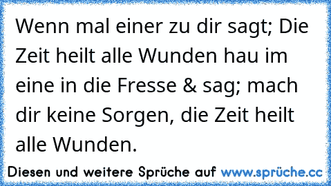 Wenn mal einer zu dir sagt; Die Zeit heilt alle Wunden hau im eine in die Fresse & sag; mach dir keine Sorgen, die Zeit heilt alle Wunden.