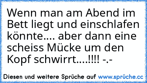 Wenn man am Abend im Bett liegt und einschlafen könnte.... aber dann eine scheiss Mücke um den Kopf schwirrt....!!!! -.-