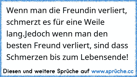 Wenn man die Freundin verliert, schmerzt es für eine Weile lang.
Jedoch wenn man den besten Freund verliert, sind dass Schmerzen bis zum Lebensende!