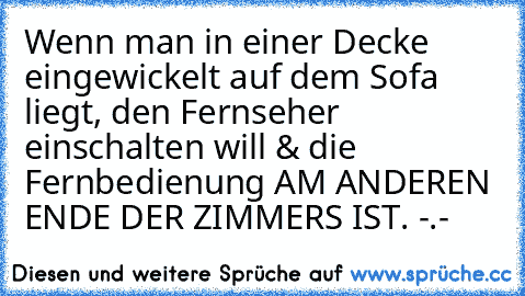 Wenn man in einer Decke eingewickelt auf dem Sofa liegt, den Fernseher einschalten will & die Fernbedienung AM ANDEREN ENDE DER ZIMMERS IST. -.-