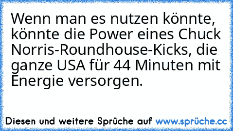 Wenn man es nutzen könnte, könnte die Power eines Chuck Norris-Roundhouse-Kicks, die ganze USA für 44 Minuten mit Energie versorgen.