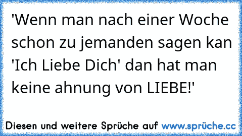 'Wenn man nach einer Woche schon zu jemanden sagen kan 'Ich Liebe Dich' dan hat man keine ahnung von LIEBE!'