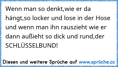 Wenn man so denkt,wie er da hängt,so locker und lose in der Hose und wenn man ihn rauszieht wie er dann außieht so dick und rund,der SCHLÜSSELBUND!