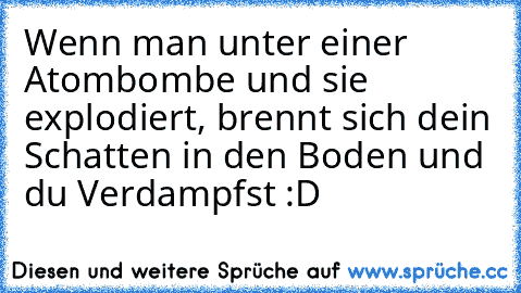 Wenn man unter einer Atombombe und sie explodiert, brennt sich dein Schatten in den Boden und du Verdampfst :D